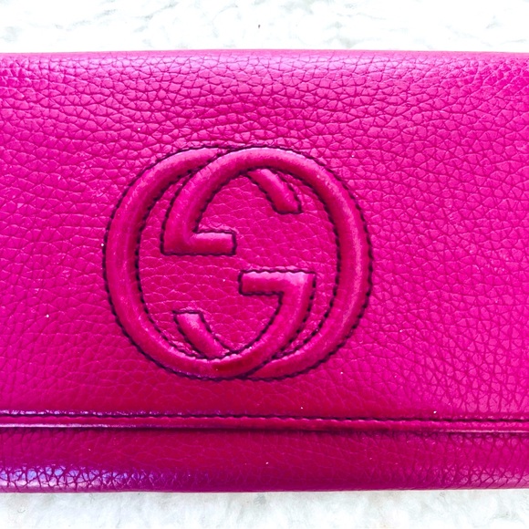 Gucci GG Logo Grain Leather Magenta/Dark Pink Long Wallet - Picture 3 of 16